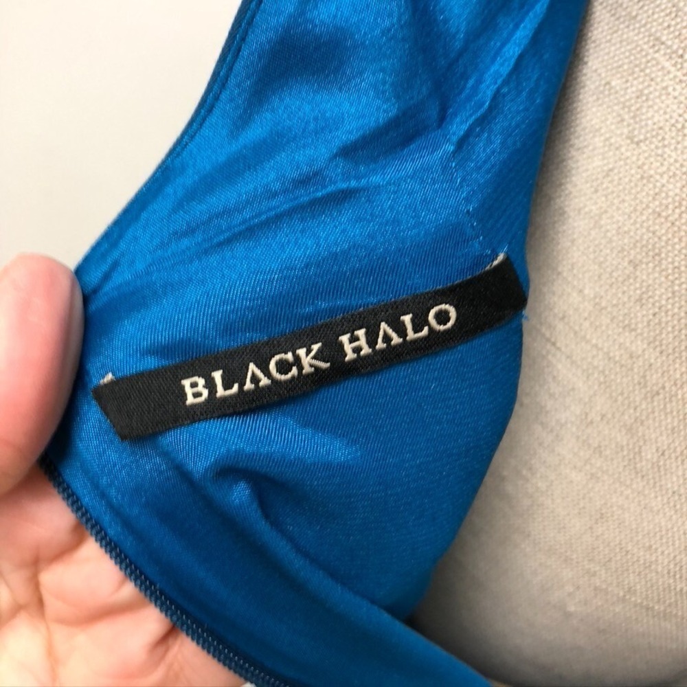 Black Halo Teal Blue Backless Sheath Dress - Picture 14 of 16